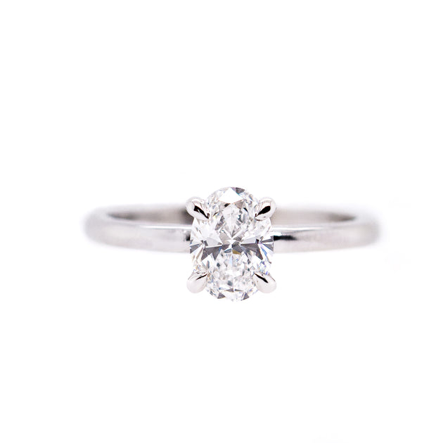 Oval Petite Four Prong Solitaire Diamond Engagement Ring