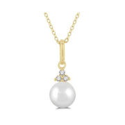 10K Yellow Gold Petite Diamond Trio 6mm Cultured Pearl Necklace. Bichsel Jewelry in Sedalia, MO. Shop gemstone styles online or in-store today! 