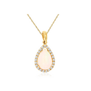 14K Yellow Gold 0.75ct Pear Shape Opal Pendant with Diamond Halo. Bichsel Jewelry in Sedalia, MO. Shop opal gemstone styles online or in-store today! 