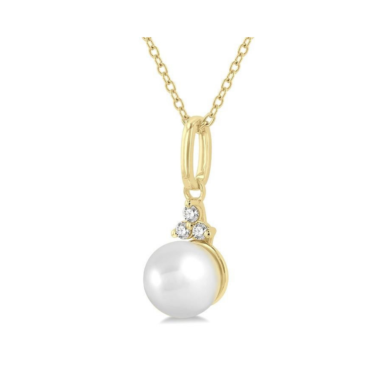 10K Yellow Gold Petite Diamond Trio 6mm Cultured Pearl Necklace. Bichsel Jewelry in Sedalia, MO. Shop gemstone styles online or in-store today! 