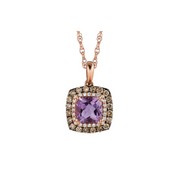 14K Rose Gold 0.95ct Amethyst Necklace with 0.33ct Mocha & White Diamond Double Halo. Bichsel Jewelry in Sedalia, MO. Shop gemstones online or in-store! 