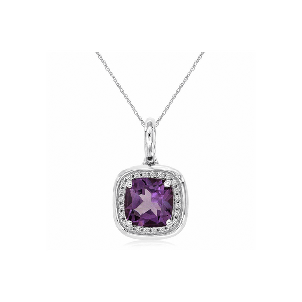 14K White Gold 1.45ct Cushion Cut Amethyst Necklace with Diamond Halo. Bichsel Jewelry in Sedalia, MO. Shop gemstones online or in-store! 