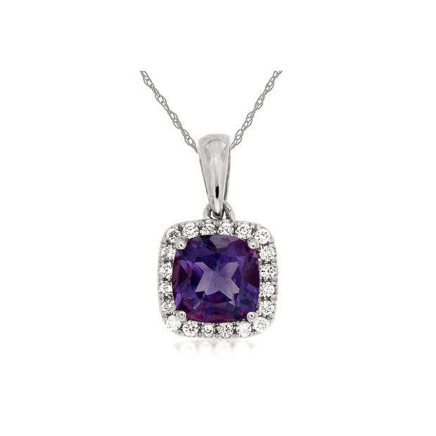 14K White Gold 0.85ct Cushion Cut Amethyst Necklace with Diamond Halo. Bichsel Jewelry in Sedalia, MO. Shop gemstones online or in-store! 