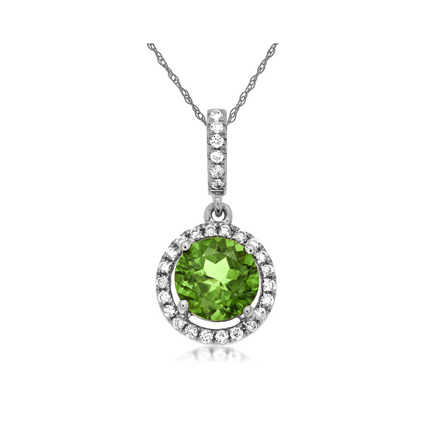 14K White Gold Round 0.95ct Peridot Necklace with Diamond Halo. Bichsel Jewelry in Sedalia, MO. Shop gemstone styles online or in-store!