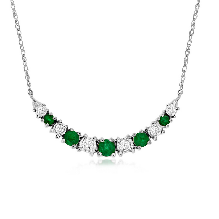 14K White Gold Alternating 0.40ct Emerald & 0.10ct Diamond Curved Bar Necklace. Bichsel Jewelry in Sedalia, MO. Shop gemstone styles online or in-store! 