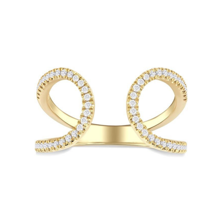 10K Yellow Gold Curved Open Split Shank U-Shape Round Diamond Statement Ring. Bichsel Jewelry in Sedalia, MO. Shop online or in-store today!