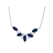 14K White Gold Floral-Inspired Marquise Sapphire & Baguette Diamond Curved Necklace. Bichsel Jewelry in Sedalia, MO. Shop gemstone styles online or in-store today!