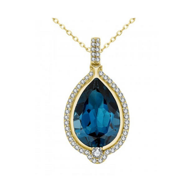 14K Yellow Gold 6.25ct Pear Shape Swiss Blue Topaz Pendant with Diamond Halo. Bichsel Jewelry in Sedalia, MO. Shop gemstone styles online or in-store!