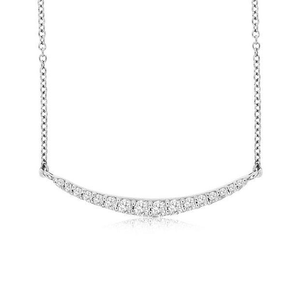 14K White Gold 0.20ct Curved Diamond Crescent Bar Necklace. Bichsel Jewelry in Sedalia, MO. Shop online or in-store!