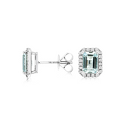 14K White Gold 1.75ct Emerald Cut Aquamarine Stud Earrings with Diamond Halos. Bichsel Jewelry in Sedalia, MO. Shop gemstone styles online or in-store!