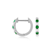 14K White Gold Alternating Round Emerald & Diamond Mini Hoop Earrings. Bichsel Jewelry in Sedalia, MO. Shop gemstone earrings online or in-store! 