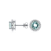 14K White Gold 2.30ct Round Aquamarine Stud Earrings with Diamond Halos. Bichsel Jewelry in Sedalia, MO. Shop gemstone styles online or in-store!