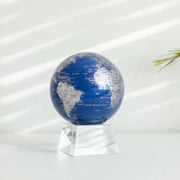 4.5" Blue & Silver World Map Spinning MOVA Globe with Acrylic Base. Powered by Ambient Light & Magnets. No cords or batteries needed. Shop online or in-store today!