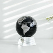 4.5" Black & Silver Spinning MOVA World Map Globe with Acrylic Base. Powered by Ambient Light & Magnets. No cords or batteries needed. Shop online or in-store today!