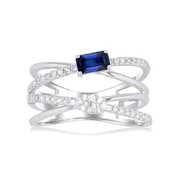 14K White Gold Emerald Cut Sapphire & 0.25ct Oval Diamond Cluster Split-Shank Double Band Ring. Bichsel Jewelry in Sedalia, MO. Shop online or in-store today!