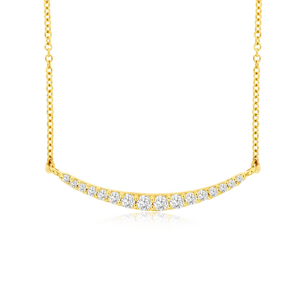 14K Yellow Gold 0.20ct Curved Diamond Crescent Bar Necklace. Bichsel Jewelry in Sedalia, MO. Shop online or in-store!