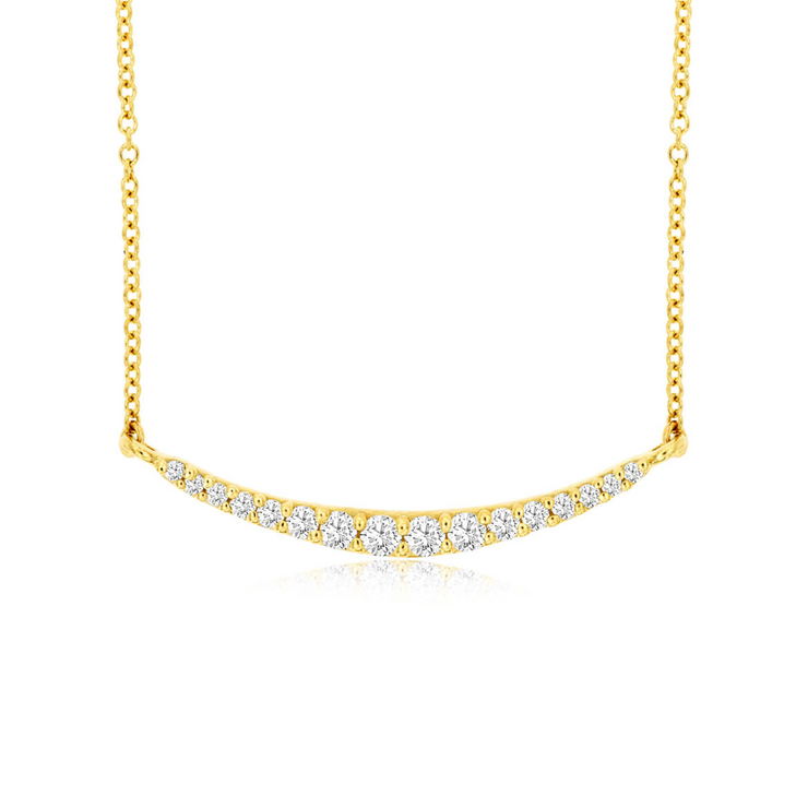 14K Yellow Gold 0.20ct Curved Diamond Crescent Bar Necklace. Bichsel Jewelry in Sedalia, MO. Shop online or in-store!