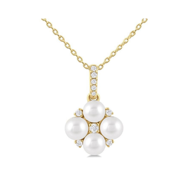 10K Yellow Gold 4mm Cultured Pearl & Round Diamond Floral-Inspired Necklace. Bichsel Jewelry in Sedalia, MO. Shop gemstone styles online or in-store today!