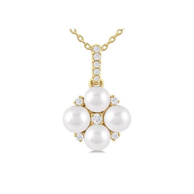 10K Yellow Gold 4mm Cultured Pearl & Round Diamond Floral-Inspired Necklace. Bichsel Jewelry in Sedalia, MO. Shop gemstone styles online or in-store today!