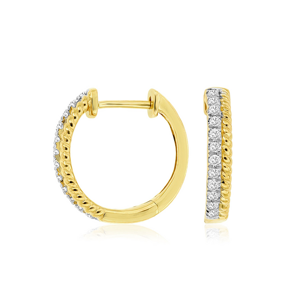 14K Yellow Gold 14mm Rope Twist 0.16ct Round Diamond Hoop Earrings. Bichsel Jewelry in Sedalia, MO. Shop diamond styles online or in-store!