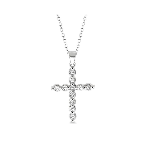 925 Sterling Silver Single Prong-Set 0.10ct Round Diamond Cross Necklace. Bichsel Jewelry in Sedalia, MO. Shop online or visit our store today!