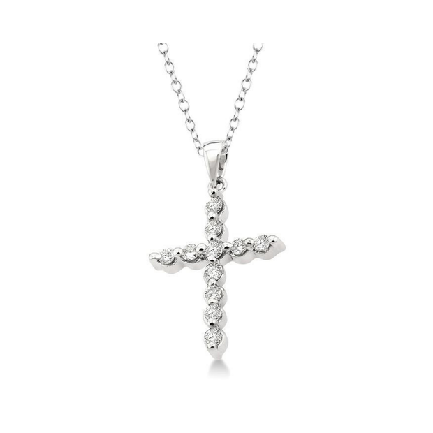 925 Sterling Silver Single Prong-Set 0.10ct Round Diamond Cross Necklace. Bichsel Jewelry in Sedalia, MO. Shop online or visit our store today!