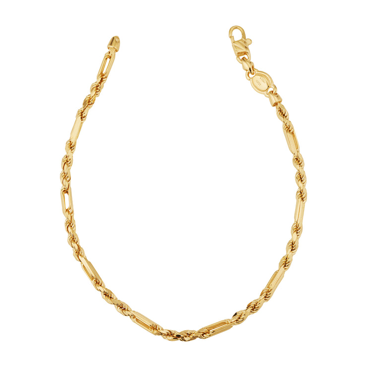 14K Yellow Gold 3mm 8.5" Mixed Rectangle Link Rope Chain Bracelet. Bichsel Jewelry in Sedalia, MO. Shop gold bracelets online or in-store today!