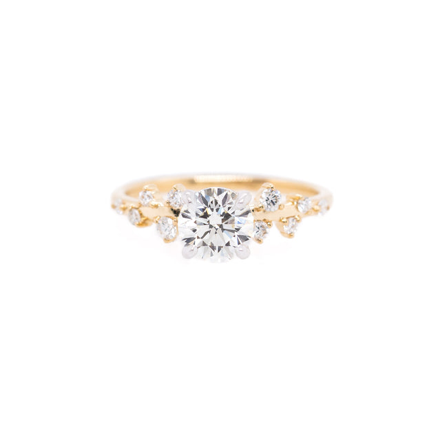 14K Yellow Gold Round 1ct Engagement Ring with Scattered Diamond Accents. Shop online or in-store in Sedalia, MO.