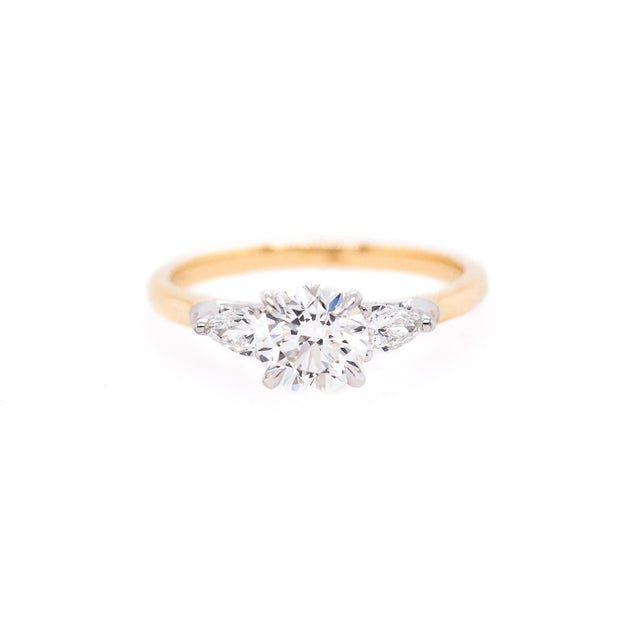 Round & Pear Diamond Three-Stone Engagement Ring