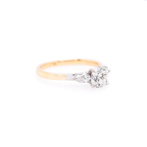 Round & Pear Diamond Three-Stone Engagement Ring