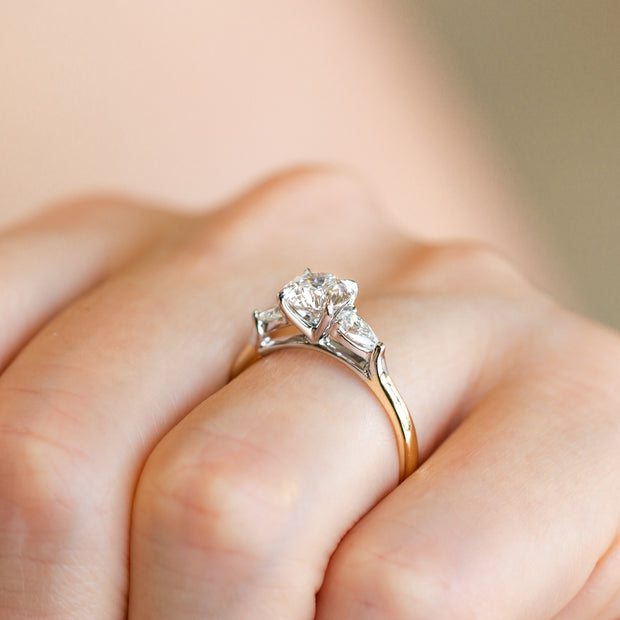 Round & Pear Diamond Three-Stone Engagement Ring