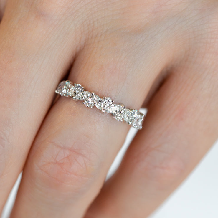 14K White Gold 0.57ct Floral-Inspired Round & Marquise Diamond Cluster Band. Bichsel Jewelry in Sedalia, MO. Shop stackable rings and wedding bands online or in-store!