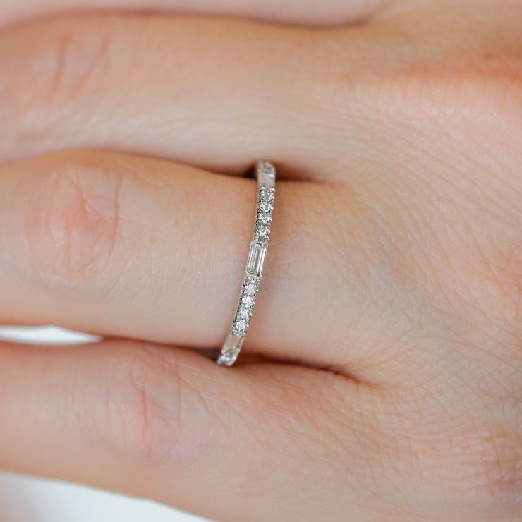 14K White Gold  0.28ct Stackable Round & Baguette Diamond Band. Bichsel Jewelry in Sedalia, MO. Shop wedding bands & stackable rings online or in-store!