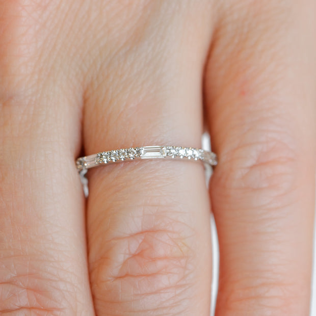 14K White Gold  0.28ct Stackable Round & Baguette Diamond Band. Bichsel Jewelry in Sedalia, MO. Shop wedding bands & stackable rings online or in-store!