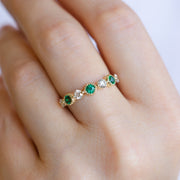 14K Yellow Gold Milgrain Alternating Round Emerald & Diamond Stackable Ring. Bichsel Jewelry in Sedalia, MO. Shop gemstone rings online or in-store!