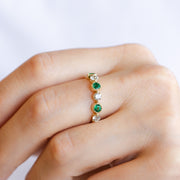 14K Yellow Gold Milgrain Alternating Round Emerald & Diamond Stackable Ring. Bichsel Jewelry in Sedalia, MO. Shop gemstone rings online or in-store!