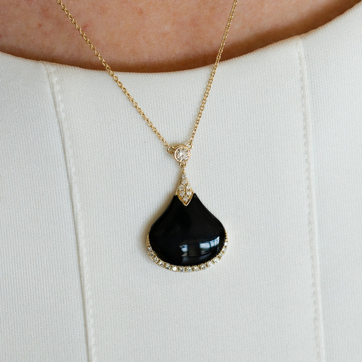 14K Yellow Gold 6.93ct Black Onyx Diamond Drop Pendant. Bichsel Jewelry in Sedalia, MO. Shop gemstone styles online or in-store today!