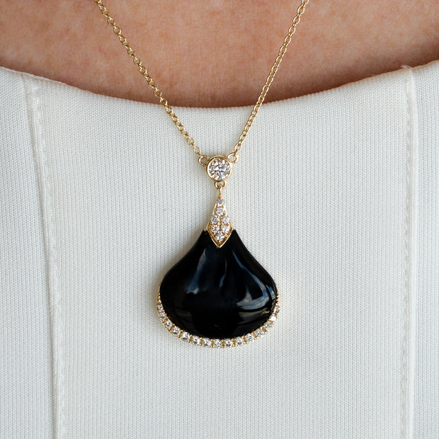 14K Yellow Gold 6.93ct Black Onyx Diamond Drop Pendant. Bichsel Jewelry in Sedalia, MO. Shop gemstone styles online or in-store today!