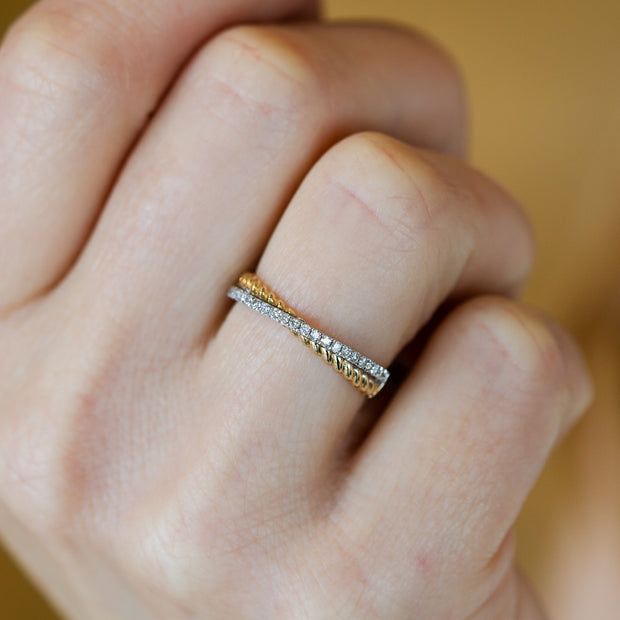 14K Yellow Gold Criss-Cross Ribbed Twist 0.36ct Stacked Round Diamond Ring. Bichsel Jewelry in Sedalia, MO. Shop ring styles online or in-store today!