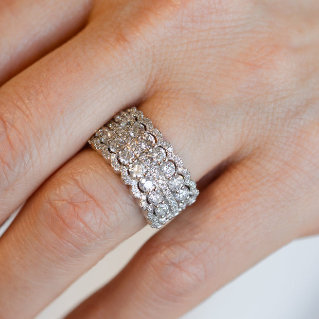 14K White Gold Multi-Row 2.00ct Round Diamond Band with Scalloped Edges. Bichsel Jewelry in Sedalia, MO. Shop diamond rings online or in-store today!