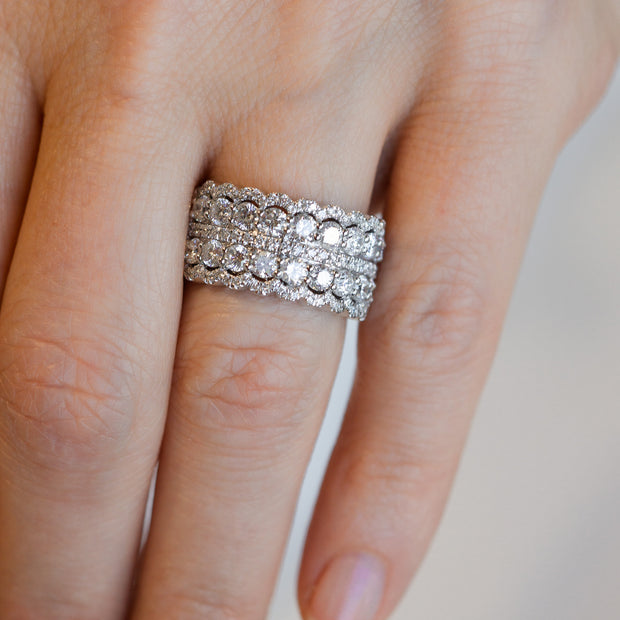 14K White Gold Multi-Row 2.00ct Round Diamond Band with Scalloped Edges. Bichsel Jewelry in Sedalia, MO. Shop diamond rings online or in-store today!