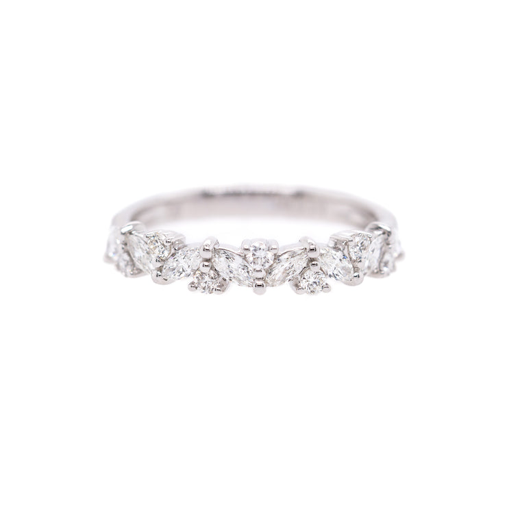 14K White Gold 0.57ct Floral-Inspired Round & Marquise Diamond Cluster Band. Bichsel Jewelry in Sedalia, MO. Shop stackable rings and wedding bands online or in-store!