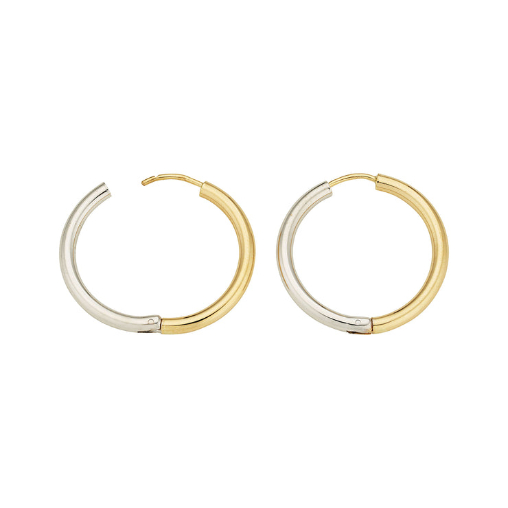 Two-Tone 14K White & Yellow Gold 2.5x20mm Hinged Hoop Earrings. Bichsel Jewelry in Sedalia, MO. Shop earring styles online or in-store today!