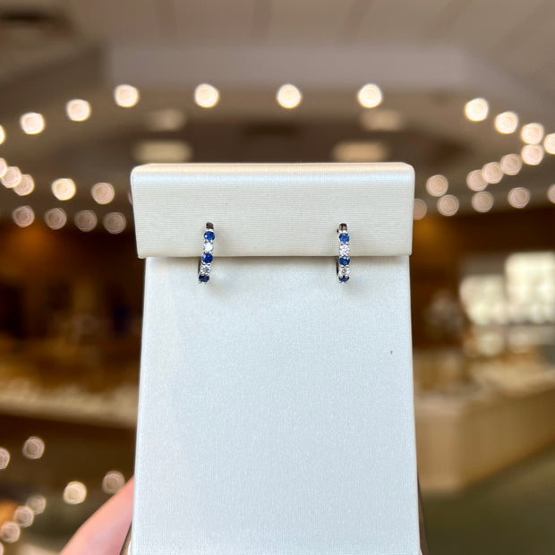 14K White Gold Alternating Round Blue Sapphire & Diamond Mini Hoop Earrings. Bichsel Jewelry in Sedalia, MO. Shop gemstone earrings online or in-store! 