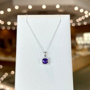 14K White Gold 0.85ct Cushion Cut Amethyst Necklace with Diamond Halo. Bichsel Jewelry in Sedalia, MO. Shop gemstones online or in-store! 