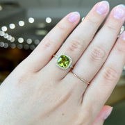 14K Yellow Gold 2.10ct Cushion Cut Peridot Ring with Diamond Accent Halo & Milgrain Details. Bichsel Jewelry in Sedalia, MO. Shop gemstone styles online or in-store!