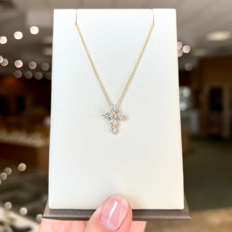 14K Yellow Gold Round 0.76ct Lab Grown Diamond Cross Pendant. Bichsel Jewelry in Sedalia, MO. Shop diamond styles online or in-store today!