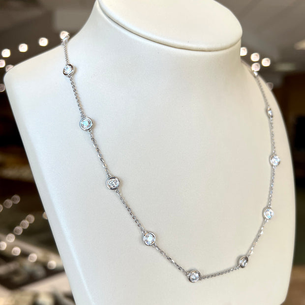 14K White Gold 3.00ct Round Lab Grown Diamond Station Necklace, 18-22 inch adjustable. Bichsel Jewelry in Sedalia, MO. Shop online or in-store!