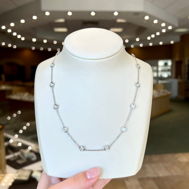 14K White Gold 3.00ct Round Lab Grown Diamond Station Necklace, 18-22 inch adjustable. Bichsel Jewelry in Sedalia, MO. Shop online or in-store!