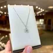 14K White Gold 0.78ct Emerald Cut Lab Grown Diamond Halo Necklace. Bichsel Jewelry in Sedalia, MO. Shop online or in-store today!